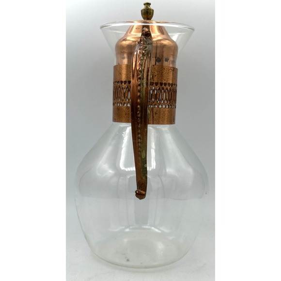 Vtg Princess House Copper & Brass Glass Tea Coffee Carafe Pot Pitcher 60' MCM - Picture 4 of 7